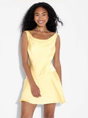 wild fable Satin Cowl Neck Slip Dress in Pale Yellow